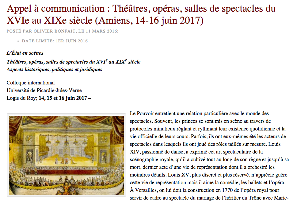 Théâtres, Opéras, Salles de Spectacles du XVIe au XIXe Siècle : Aspects Historiques, Politiques et Juridiques