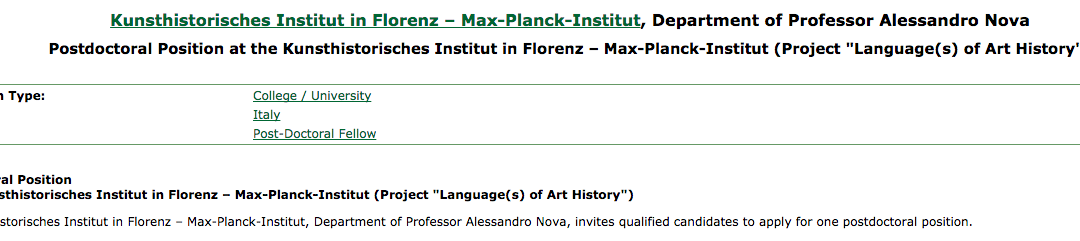 Postdoctoral Position, Project "Language(s) of Art History" – Kunsthistorisches Institut in Florenz – Max-Planck-Institut