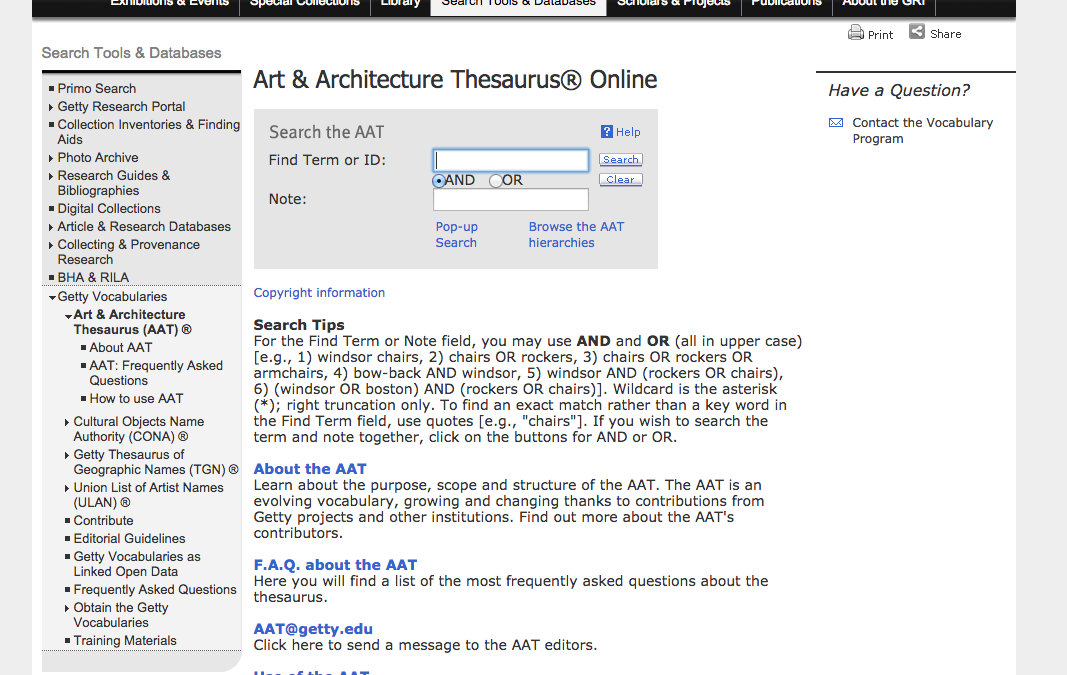 Art & Architecture Thesaurus® Online, The Getty Research Institute