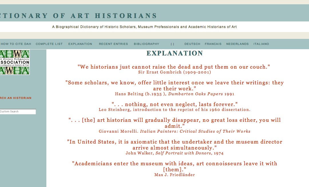 Dictionary of Art Historians, A Biographical Dictionary of Historic Scholars, Museum Professionals and Academic Historians of Art